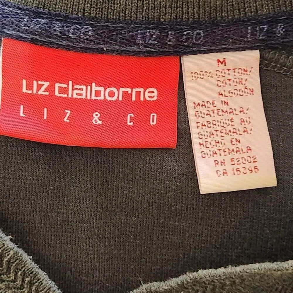 Liz Claiborne Liz & Co green tunic sweater lagenlook pockets cotton medium‎